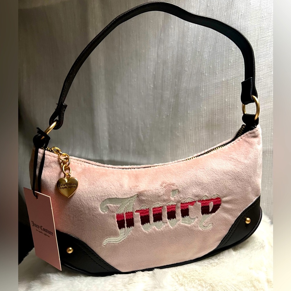 NEW Juicy Couture Chocolate Pink Blush Velour Shoulder Bag